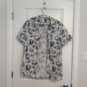 Divided Monochrome Floral Skull Top